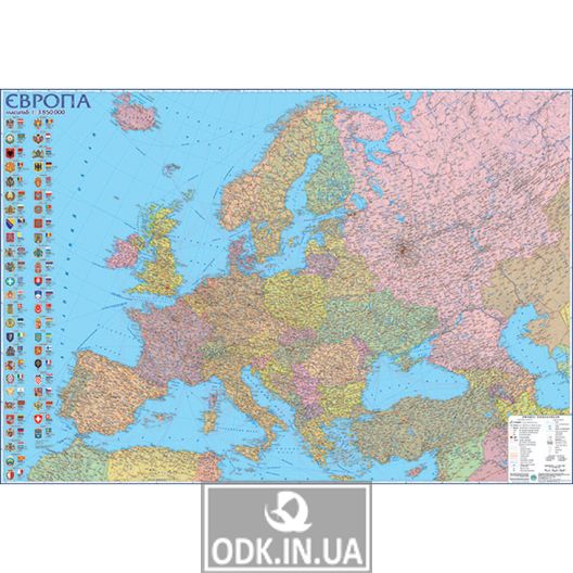 Європа. Політична карта. 160x110 см. М1:3 850 000. Картон (4820114954435)