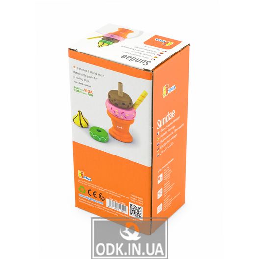 Игрушечные продукты Viga Toys Деревянная пирамидка-мороженое, оранжевый (51322)