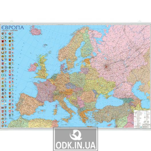 Європа. Політична карта. 110x77 см. М1:5 400 000. Картон, планки (4820114950482)