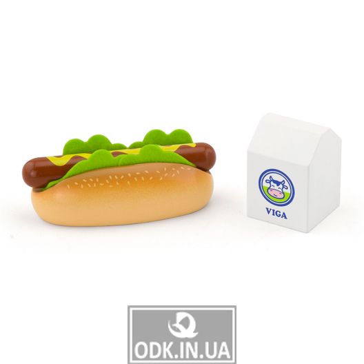 Игрушечные продукты Viga Toys Деревянные хот-дог и молоко (51601)