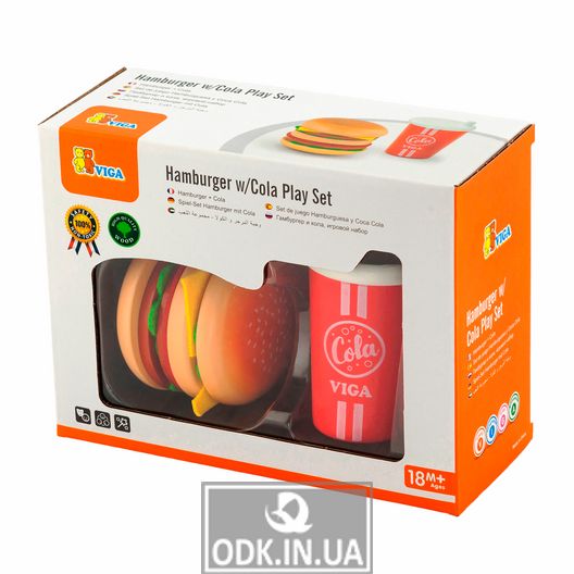 Игрушечные продукты Viga Toys Деревянные гамбургер и кола (51602)