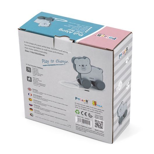 Дерев'яна каталка Viga Toys PolarB Білий ведмедик (44001)