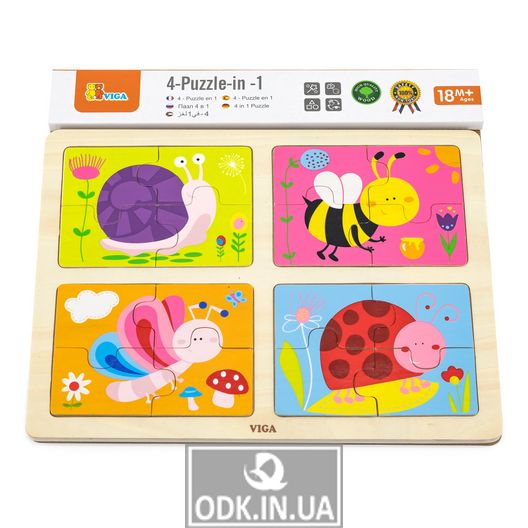 Set of wooden puzzles Viga Toys Insects 4 in 1 (50189)