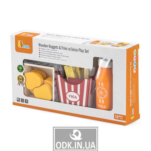 Игрушечные продукты Viga Toys Наггетсы с картошкой фри и соком (51603)