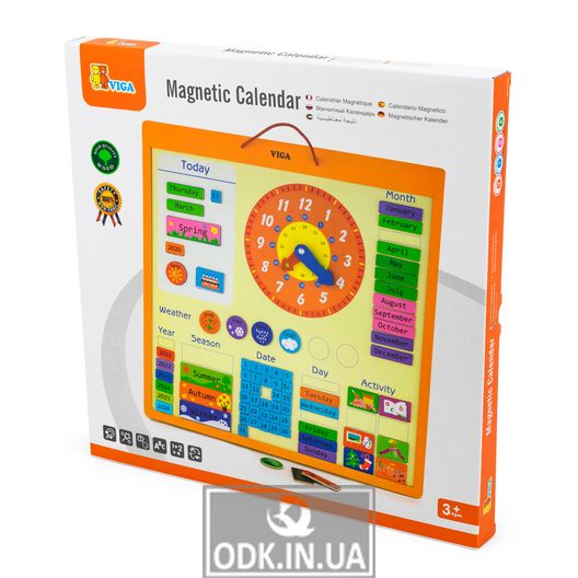 Magnetic calendar Viga Toys with clock, in English (50377)