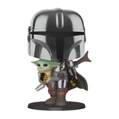 Funko Pop game figure! - Mandalorets in chrome with a baby 25 cm