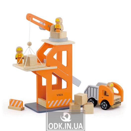 Wooden game set Viga Toys Crane and dump truck (51616)