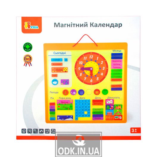 Magnetic calendar Viga Toys with a clock, in Ukrainian (50377U)