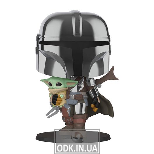 Funko Pop game figure! - Mandalorets in chrome with a baby 25 cm