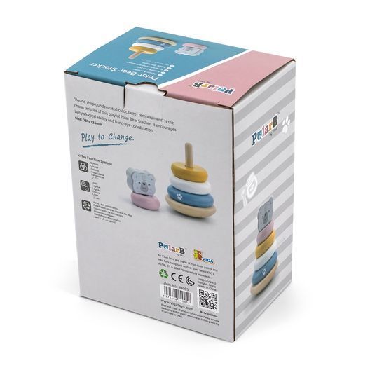 Дерев'яна пірамідка Viga Toys PolarB Білий ведмедик, неваляшка (44005)