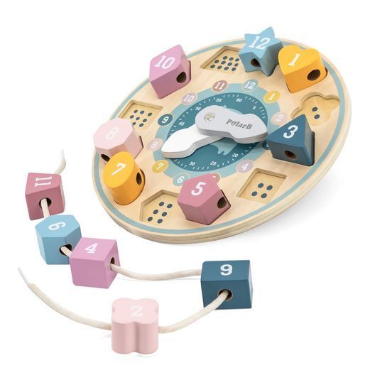 Дерев'яний сортер-шнурівка Viga Toys PolarB Годинник (44053)