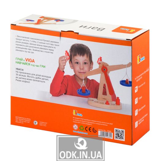 Дерев'яні навчальні терези (ваги) Viga Toys с гирями (50660)