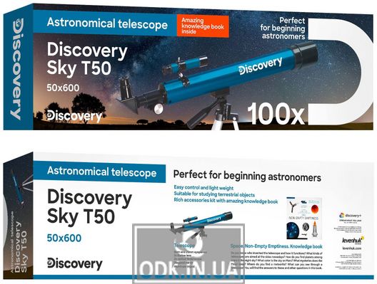 Discovery Sky T50 telescope with a book