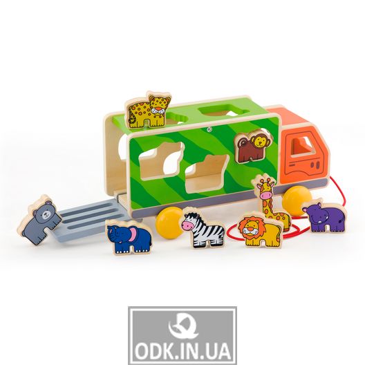 Деревянная каталка-сортер Viga Toys Грузовик со зверятами (50344)