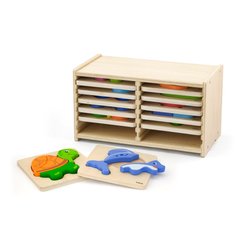 Set of wooden mini-puzzles Viga Toys with a rack for storage, 12 pcs. (51423)