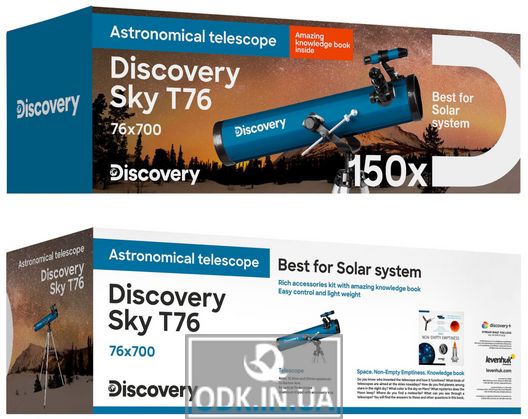 Discovery Sky T76 telescope with a book