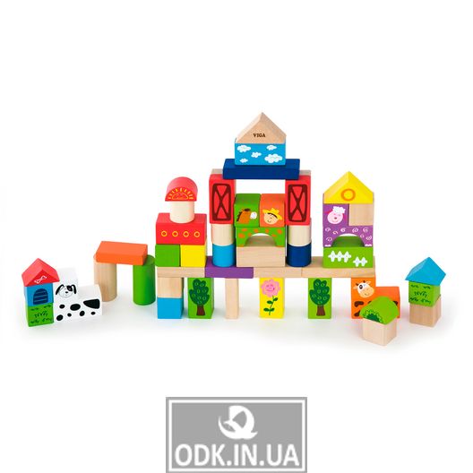 Wooden cubes Viga Toys Farm, 50 amount, 3 cm (50285)