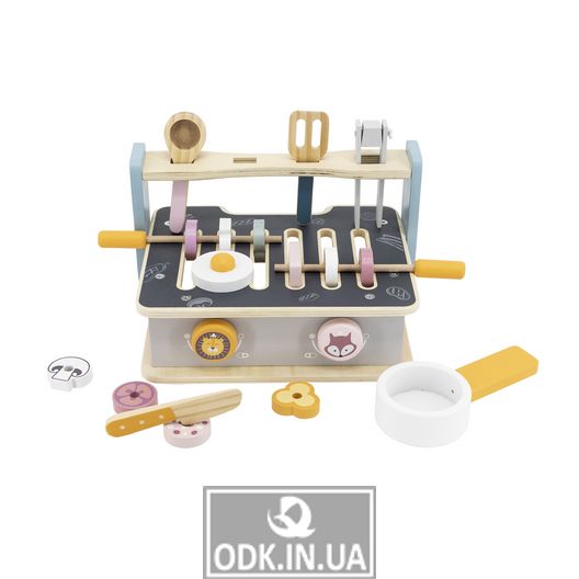 Детская плита Viga Toys PolarB с посудой и грилем, складная (44032)