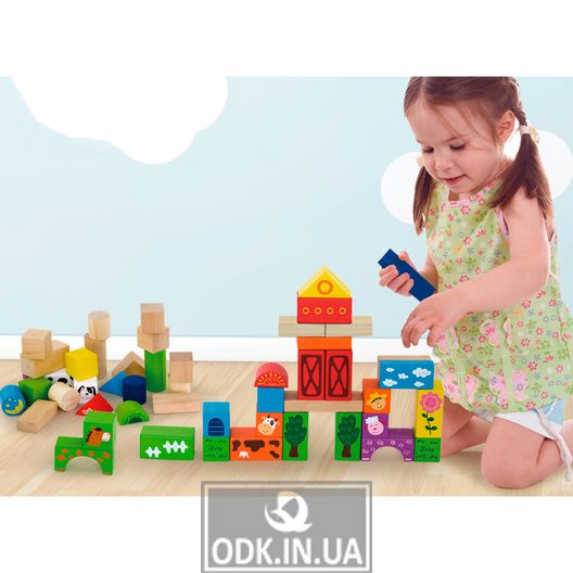 Деревянные кубики Viga Toys Ферма, 50 шт., 3 см (50285)