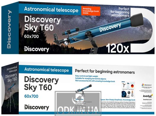 Discovery Sky T60 telescope with a book
