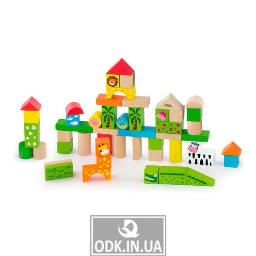Деревянные кубики Viga Toys Зоопарк, 50 шт., 3 см (50286)