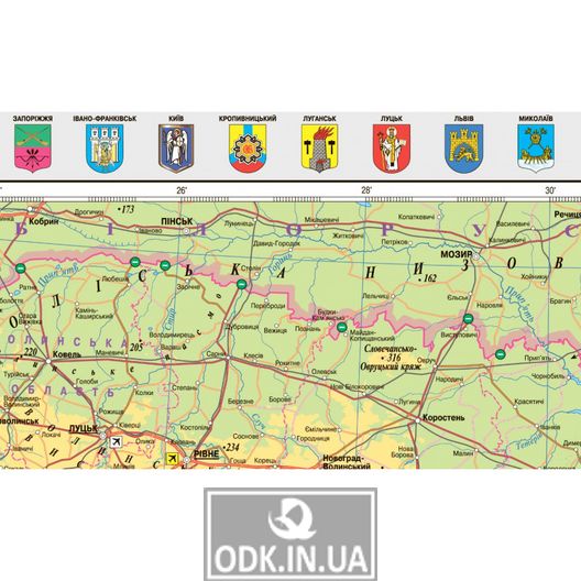 Ukraine. Overview map. 65х45 cm М 1: 2 350 000. Cardboard, laths (4820114952189)