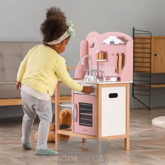 Children's kitchen from a tree with ware of Viga Toys PolarB pink (44046)