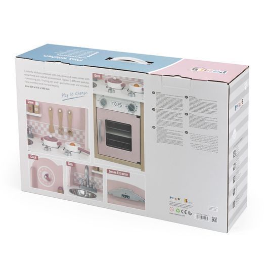 Дитяча кухня з дерева з посудом Viga Toys PolarB рожевий (44046)