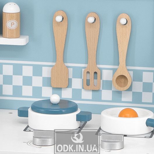 Детская кухня из дерева с посудой Viga Toys PolarB голубой (44047)