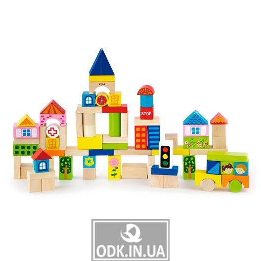 Деревянные кубики Viga Toys Город, 75 шт., 3 см (50287)