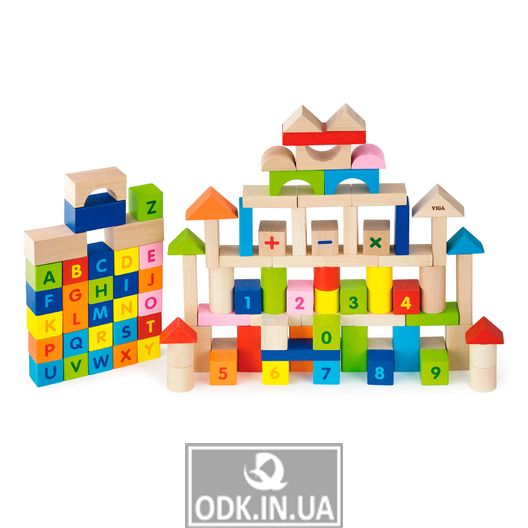 Деревянные кубики Viga Toys Алфавит и числа 100 шт., 3 см (50288)