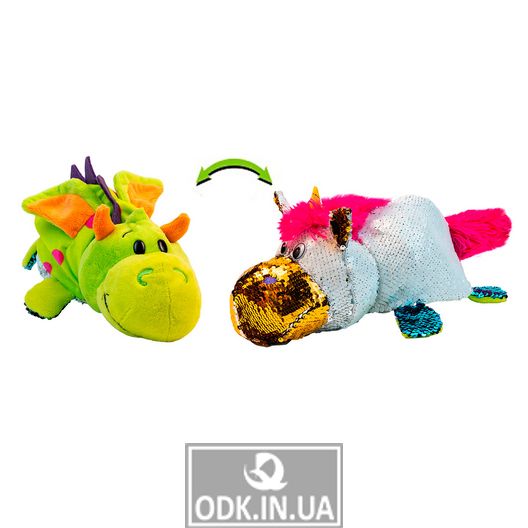 Soft Toy With Sequins 2 In 1 - ZooPryatki - Unicorn-Dragon (30 Cm)