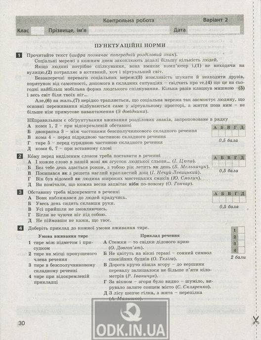 Українська мова та література. 11 клас. Рівень стандарту. Тестовий контроль результатів навчання