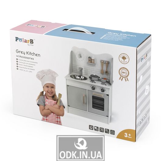 Детская кухня из дерева с аксессуарами Viga Toys PolarB серый (44049)
