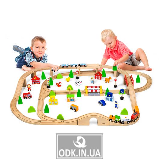 Wooden railway Viga Toys 90 el. (50998)