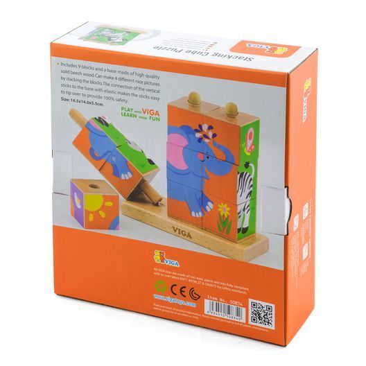 Дерев'яні кубики-пірамідка Viga Toys Звірята (50834)