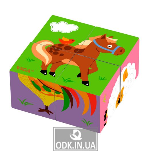 Дерев'яні кубики-пазл Viga Toys Фермерські звірята (50835)