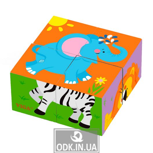 Wooden cubes puzzle Viga Toys Animals (50836)