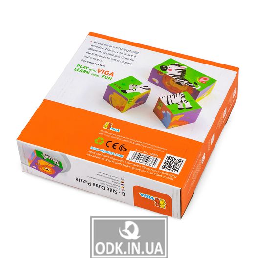 Дерев'яні кубики-пазл Viga Toys Звірята (50836)