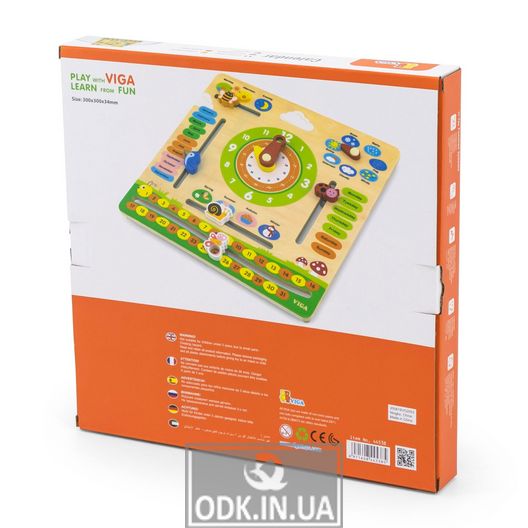 Деревянный календарь Viga Toys с часами, на английском языке (44538)