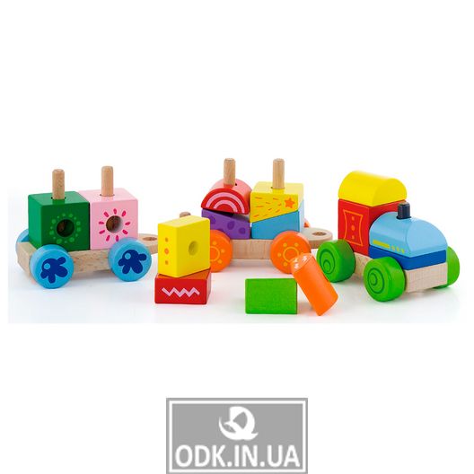 Деревянный поезд Viga Toys Яркие кубики (50534)