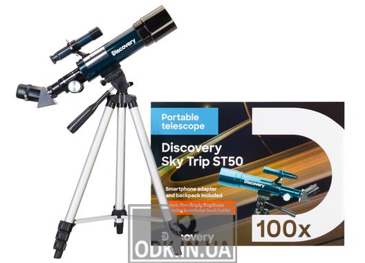 Discovery Sky Trip ST50 telescope with a book