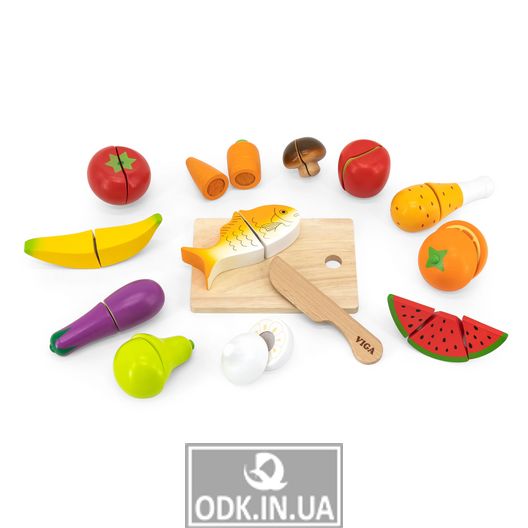 Set of toy products Viga Toys Sliced wood food (44579)