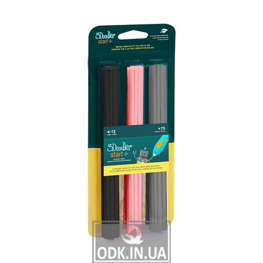 Set of rods for 3D-pen 3Doodler Start - Mix (75 pieces: black, pink, gray)