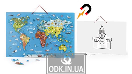 Magnetic puzzle Viga Toys World map with marker board, in Ukrainian (44508)