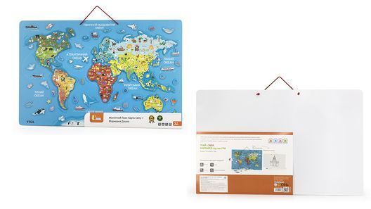 Пазл магнітний Viga Toys Карта світу з маркерной дошкою, українською мовою (44508)