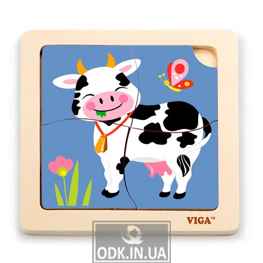 Wooden mini-puzzle Viga Toys Cow, 4 el. (51313)
