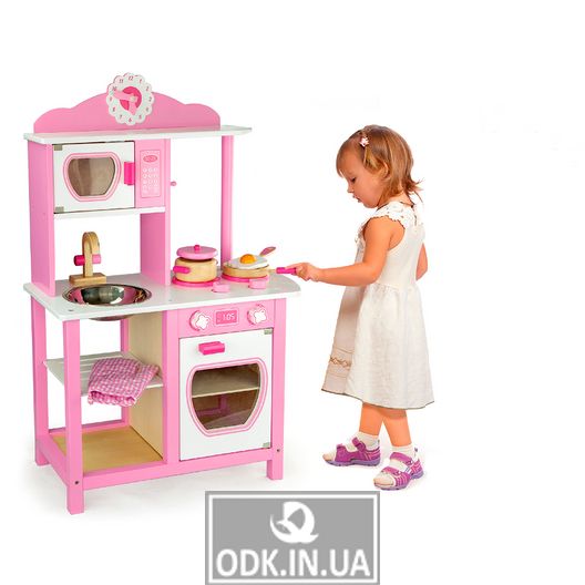 Детская кухня Viga Toys из дерева, бело-розовый (50111)