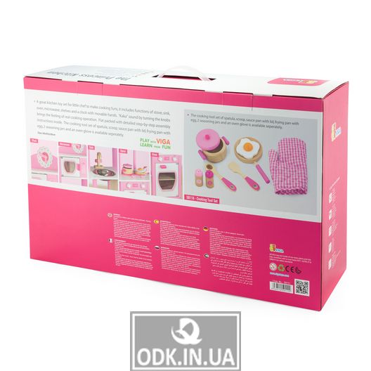 Детская кухня Viga Toys из дерева, бело-розовый (50111)