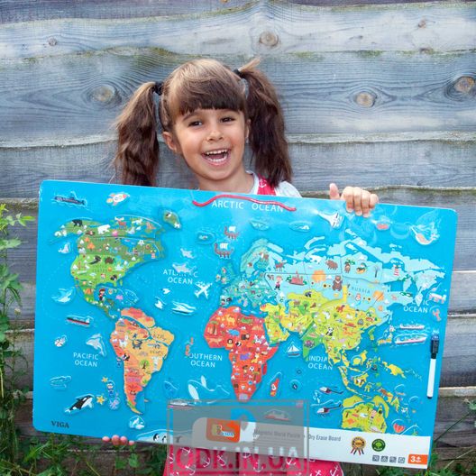 Пазл магнітний Viga Toys Карта світу з маркерною дошкою, англійською (44508EN)
